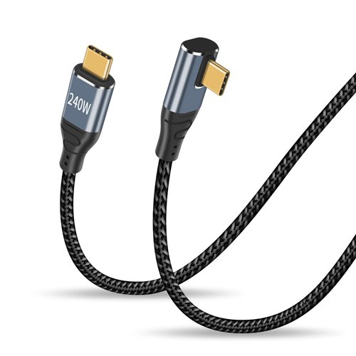 Duttek Right Angle Long USBC to USBC Cable 6FT/2M, USB C Charge Cable Support 240W Fast Charging Cable, 90 Degree Angle USB Type c Male to Male Nylon Braided Cable for Laptops, Phones
