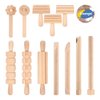 Kisangel 12pcs Wooden Dough Tools Clay Pattern Rolling Pin Set Dough Molding Shaping Tool for Toddler Kids Art Craft Activity Supplies