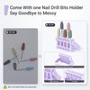 MelodySusie 6Pcs Polish Pedicure Nail Drill Bits with 16 Holes Bits Holder Set, Silicone Rubber Drill Bit for Pedicure Manicure Gel Grinding and Polishing, Purple