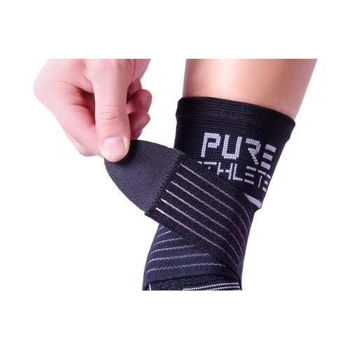 Ankle Support Brace – Compression Sleeve with Adjustable Strap, Perfect Fit – Great for Running, Ankle Sprains (L/XL, Black)