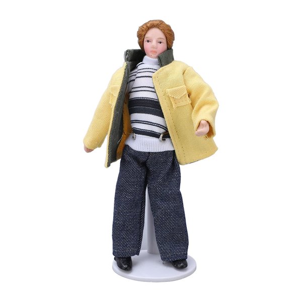 LBEC 1:12 Scale Miniature Porcelain People Yellow Coat Movable High Simulation Youth Dollhouse Accessories