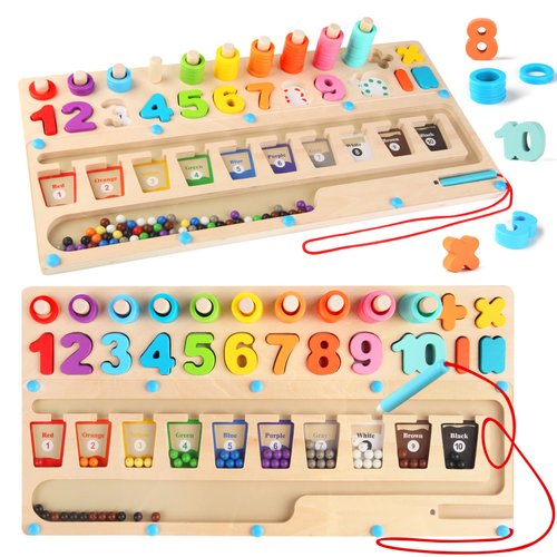 3 in 1 Magnetic Color and Number Maze, Wooden Magnet Puzzles Color Sorting Toys for Toddlers, Learning Educational Counting Matching Toys, Montessori Toys for Boys Girls 3 4 5 Years Old