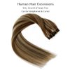 Clip in Hair Extensions Real Human Hair Clip in Extensions,18 Inch Chestnut Brown Balayage Blonde Highlights Real Hair Extensions Clip in Human Hair 7 Pieces 70G Double Weft Remy Human Hair Extensions