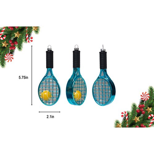 2 Count Glass Tennis Racket Racquet with Ball Christmas Ornaments for Christmas Tree