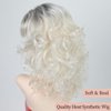RENERSHOW Medium Platinum Blonde Curly Wigs for White Women Ombre Blonde Wavy Wig Side Part Synthetic Hair Replacement Wig