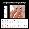 ANDGING French Tip Press on Nails Almond Short Medium White Black Fake Nails Glue on Nails with Bling Glitter Gold Striped Design Acrylic False Nails for Wedding Gel Manicure Stick on Nail with Glue