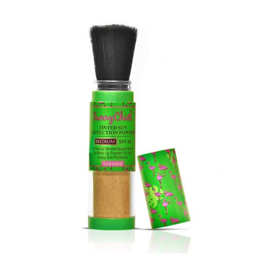 Sunny Chick Tinted Sunscreen Powder- Brush-On Mineral Sunblock SPF30 .23OZ (Medium)