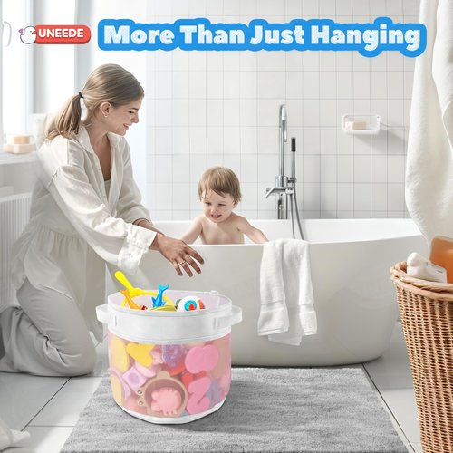 UNEEDE Bath Toy Organizer,4.15 Gallons Bathtub Toy Storage Organizer,Quick Access Bath Toy Holder For Bathtub,Baby Organizer And Storage,Quick Dry Baby Bath Toy Storage For Tub,Mesh Shower Caddy(Pink)