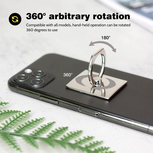 [2 Pack] Square Sparkling Cell Phone Ring Holder Stand,360 Degree Rotation and 180 DegreeAdjustable Finger Ring Kickstand with Polished Metal Phone Grip (Silver)