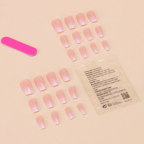 Hkanlre Bling Coffin Press on Nails Fake Nails Tips Full Cover Medium False Gradient Nails for Women and Girls 24PCS (Wihte gradient)