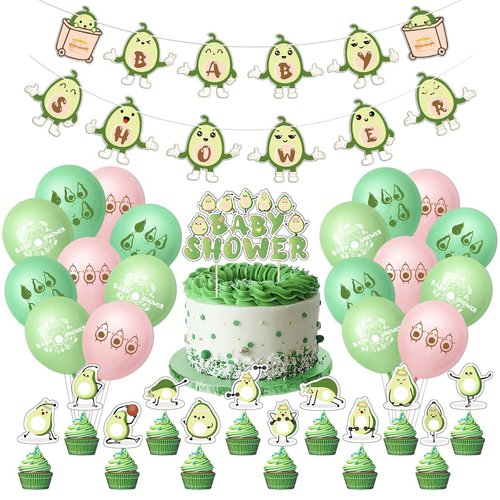 Baby Shower Party Decorations Fruit Avocado Theme - Baby Shower Party Supplies - Baby Shower Banners 18PCS Avocado Latex Balloons 12PCS Avo Green Cupcake Toppers