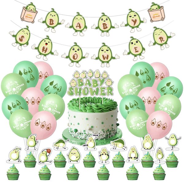 Baby Shower Party Decorations Fruit Avocado Theme - Baby Shower Party Supplies - Baby Shower Banners 18PCS Avocado Latex Balloons 12PCS Avo Green Cupcake Toppers