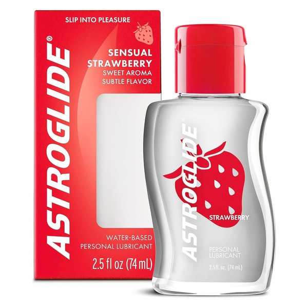 Astroglide Strawberry Flavored Water Based Lube (2.5oz),Dr. Recommended Brand, Tasty Personal Lubricant For Couples, Women, and Men, Travel-Friendly Size, Condom Compatible, Manufactured in USA