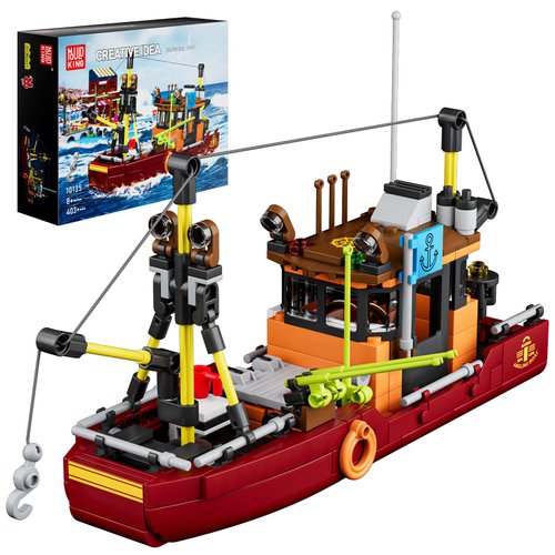 Mould King City Fishing Ship Building Kit, Fun Toys Model for Explorer Boys, 403 PCS Compatible with Most Brand Blocks Set, Adult Office and House Collection Decoration, fot Kids 10135
