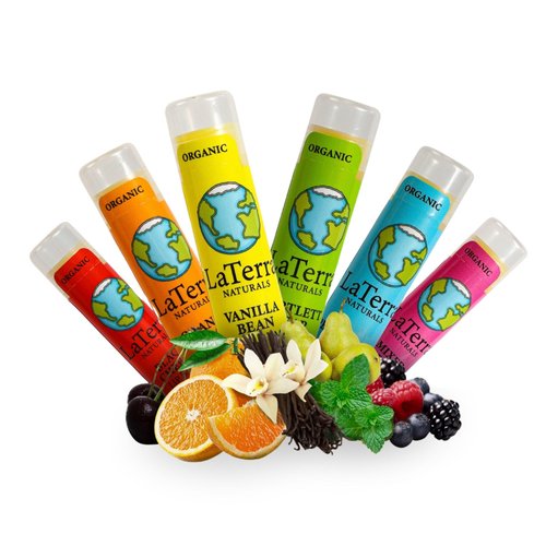 LaTerra Naturals USDA Organic Lip Balm Pack of 6 Flavours - Fruit Peppermint - Moisturizing Hydrating Repairing Chapstick - Beeswax Coconut Oil Vitamin E - Easter - Gift - Made in USA