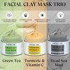 THESKCARE 3 PCS Clay Mask Set, Turmeric Vitamin C Clay Mask, Dead Sea Mud Mask, Green Tea Clay Mask, Facial Mask for Oil Control, Deep Cleaning, and Radiant Skin, 240g, 2.82 OZ each
