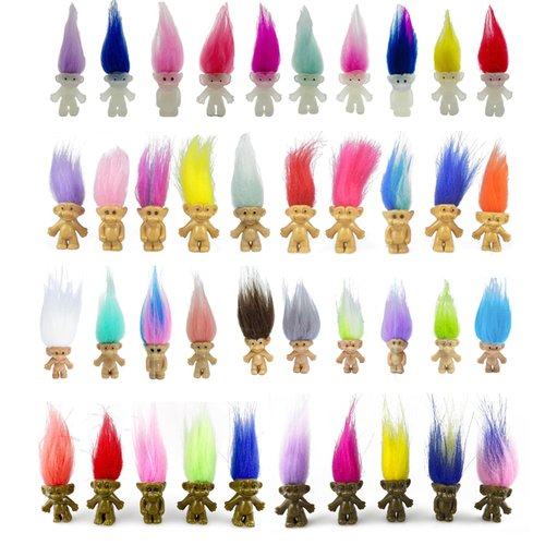 40pcs Luminous Mini Troll Dolls Glow in The Dark Vintage Action Figures Lucky Troll Dolls 1.2" Bodies, 2.3" Hair. Cake Toppers School Project, Arts and Crafts (40pcs)