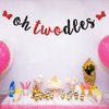 INNORU Oh Twodles Banner, Happy 2nd Birthday Party Hanging Decor for Boys Girls - Cartoon Mouse Theme 2nd Birthday Party Decorations Supplies Banner, Red & Black Glitter