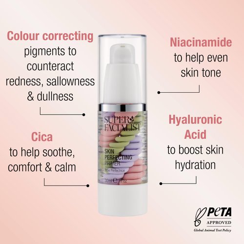 Super Facialist Skin Perfecting Primer - Base Face Primer to Hydrate, Protect & Refine with Colour Corrector Technology, Hyaluronic Acid & Niacinamide, Vegan Friendly Make Up Primer, 30ml