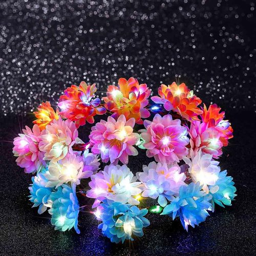 Foyte 4PCS Light Up Flower Headbands LED Floral Hair Wreath Glowing Fairy Headband crown Boho Das...