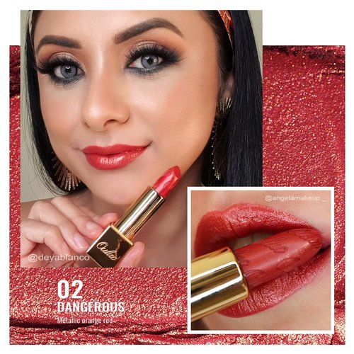 Oulac Orange Red Lipstick for Women with Metallic 3D Shine Lightweight Hydrating Formula, High Impact Lip Color, Vegan Beauty, Full Coverage Lip Makeup, Dangerous(02)