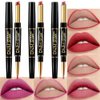 BINGBRUSH 2 IN 1 Lip Liner & Lipstick Makeup Set, Dark Red Matte Metallic Lipliner Set for Black Mature Women Waterproof Long Lasting Gift Set (3Pcs Set10-Matte:25#26#27#, 3Pcs)