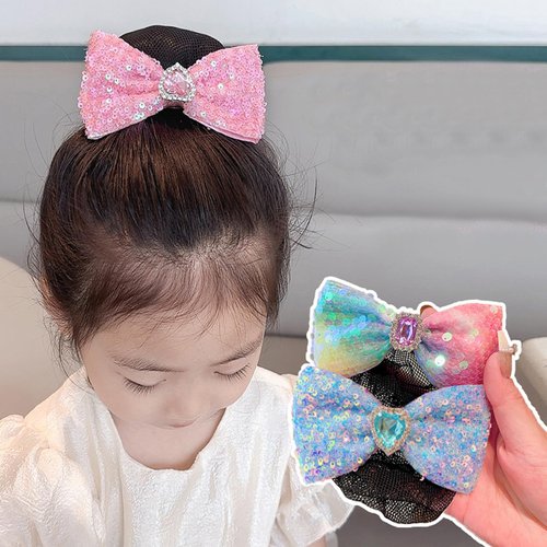 3 Pcs Super Flash Bow Hair Clip for Kids, Heart Shaped Rhinestone Hair Net, Cute Colored Spring Clip for Girls-3PCS-#18