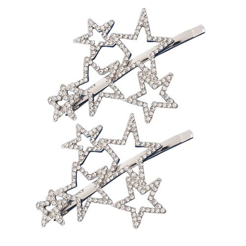 2Pcs Alloy Silver Star Shape Rhinestone Hair Clips Crystal Hairpin Bride Wedding Hair Barrettes Hair Accessories for Women
