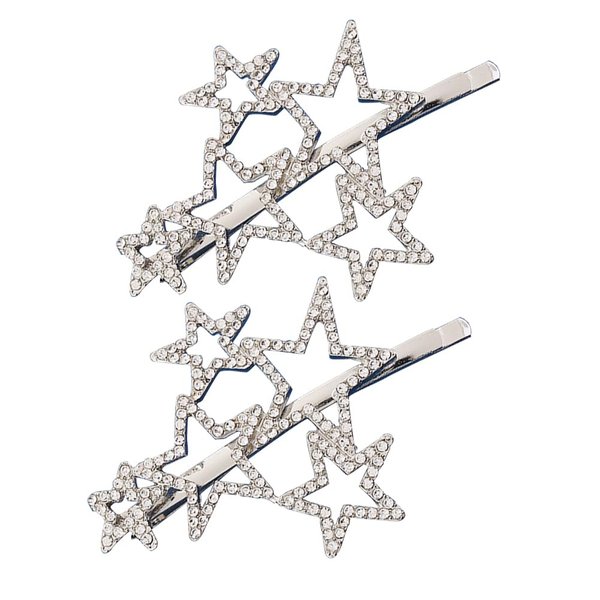 2Pcs Alloy Silver Star Shape Rhinestone Hair Clips Crystal Hairpin Bride Wedding Hair Barrettes Hair Accessories for Women