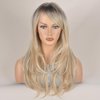 Vieuinaux Blonde with Dark Roots ombre Wigs With Bangs,Long Wavy Straight Blonde Wigs for Women Heat Resistant Synthetic Wigs For Daily (Ombre Blonde Wave)