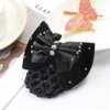 Women Black Bowknot Snood Net Barrette with Rhinestone Elastic Hair Bun Cover Hair Clip Hairnet Lace Bow Headdress for Bank Clerk Nurse Air Hostess