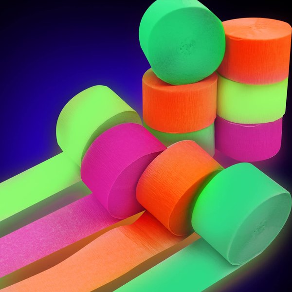 800Feets Neon Glow in The Dark Party Supplies Streamers Glow Crepe Paper Streamer UV Reactive Fluorescent Neon Crepe Streamers for Wedding Birthday Neon Party Fiesta Party Decorations Glow Party