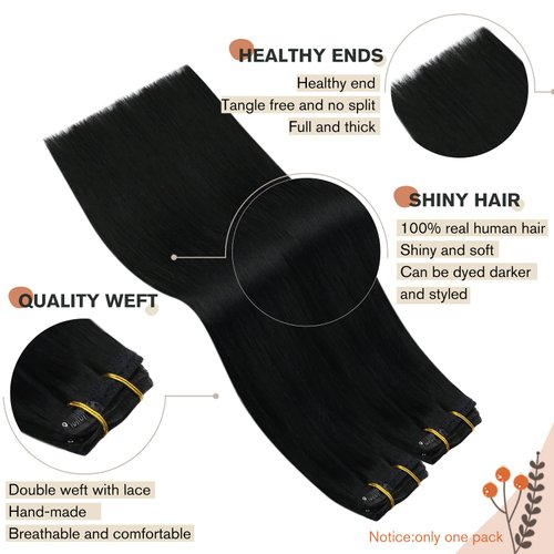 Ugeat Clip in Hair Extensions Human Hair Jet Black Hair Extensions Clip in Human Hair Extensions Natural Thick Soft Straight 14 Inch 7pcs