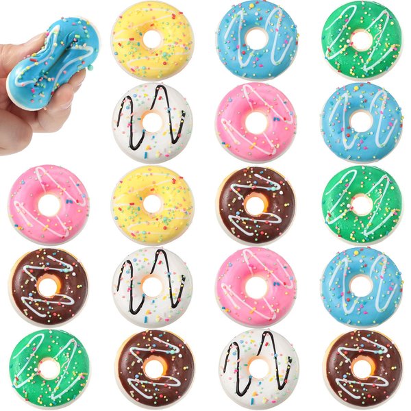 20 Pack Rainbow Donut Stress Balls 2Inch Stress Relief Donuts Foam Donut Party Favors Fun Stress Balls Donut Fidget for Shop Decorations Birthday Party Games Supplies Boys Girls Adults (Round Shape)