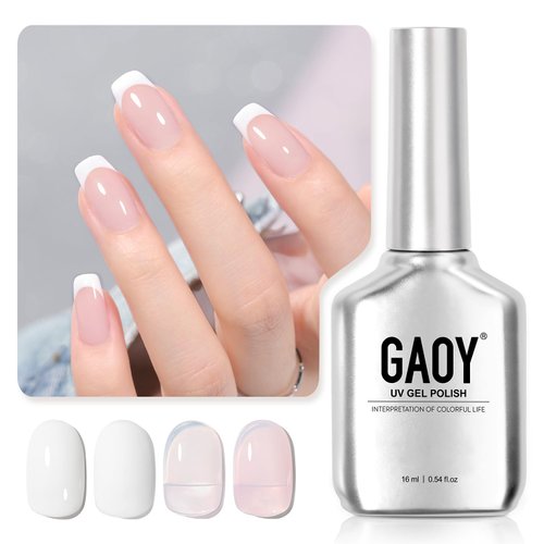 GAOY Jelly Pink White Gel Nail Polish, French Manicure 16ml 2 Colors 1352 1002 Sheer Nude Soak Of...