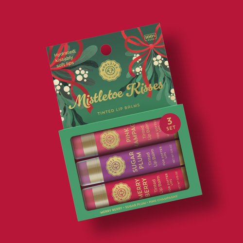 Holiday Lip Balm Set: All-Natural Shea Butter, Beeswax, Coconut Oil, & Vitamin E Infused Lip Care (3 Pack, Mistletoe Kisses)