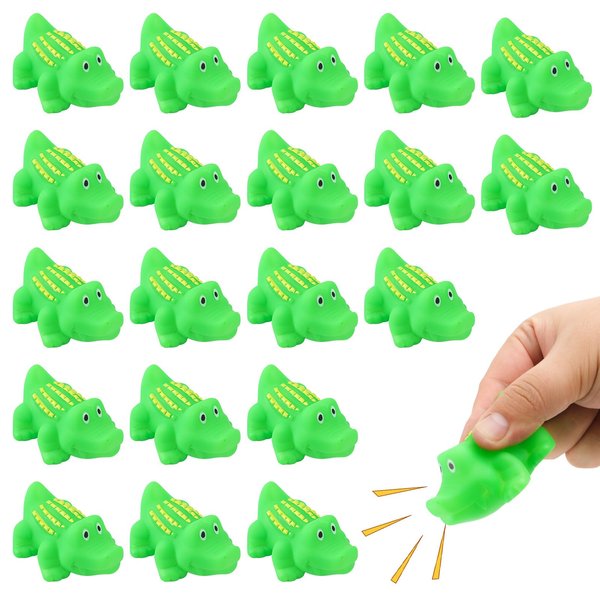 20 pcs Rubber Crocodile Bath Toys, Squeak Rubber Alligator Green Crocodile Rubber Bath Toy Fun Bathtime Play for Kids Summer Party Birthday Decoration