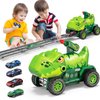 OCHIDO Boys Toys for 3 4 5 Years Old Kids,Dinosaur Truck Toys Included Foldable Track & 4 Metal Cars,2 Player Race Mode,Interactive Game for Boys and Girls,Birthday Gifts Kids Age 3-5