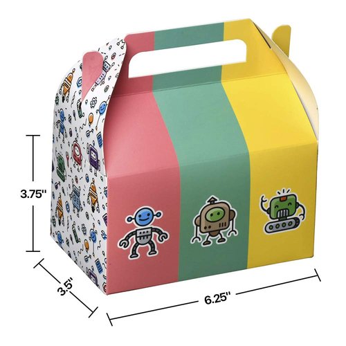 Hammont Paper Treat Boxes - (10 Pack) - Party Favors Treat Container Cookie Boxes Cute Designs Perfect for Parties and Celebrations 6.25" x 3.75" x 3.5" (Robots)