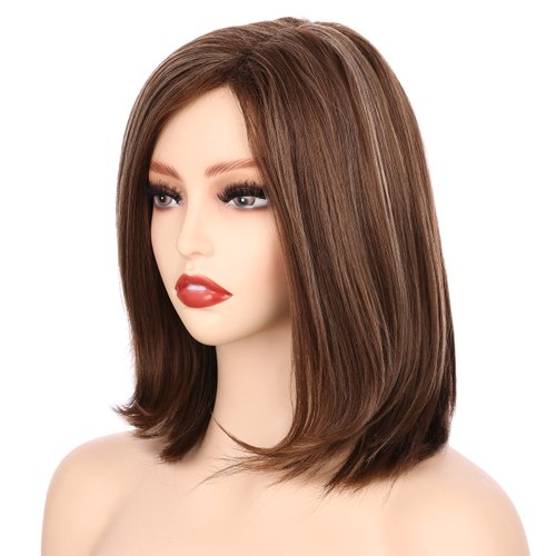 Onedor 11" Short Straight Middle Part Synthetic Heat Resistant Bob Wigs, Full Head Hair Wigs for Women, Girls (RL16/88)