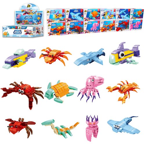Jellydog Toy Ocean Party Favors for Kids,12PCS Sea Creatures Building Blocks Set，Stem Toys for Birthday Party Gift,Goodie Bags Stuffer, Classroom Prize,Cake Topper for Boys Girls Ages 4-12+