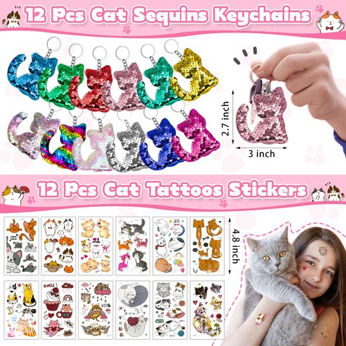 Joyvorite 158Pcs Cat Party Favors Set with Cat Headband Keychains Tattoo Stickers Erasers Slap Bracelets Hairpin Goodie Bags Cat Party Supplies Cat Birthday Decorations Girl Party Favors
