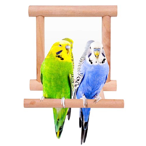 Bllesqelax Bllesqelax Bird Parakeet Mirror for Cage,Parrot Perch Stand,Wooden Hummingbird Swing Toy,Parakeet Accessories for Cockatiels Conure Finch Lovebird Canary African Grey Macaw