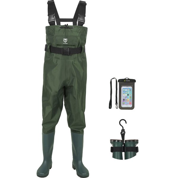 TIDEWE Bootfoot Chest Wader, 2-Ply Nylon/PVC Waterproof Fishing & Hunting Waders with Boot Hanger for Men and Women Green Size 6