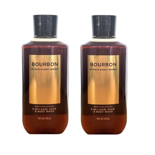 Bath and Body Works For Men Bourbon 3-in-1 Hair, Face & Body Wash - Value Pack lot of 2 - Full Size (Freshwater)