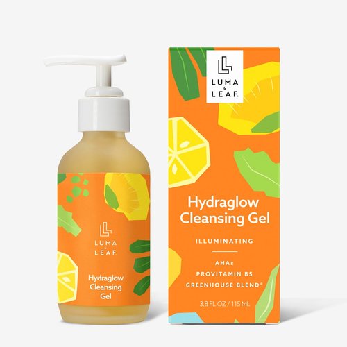 Luma & Leaf Hydraglow Face Cleanser Gel 3.8 FL Oz - Pineapple, Lemon, and Grape Enzymes Natural Formula - Exfoliant and Skin Revitalizer - Hyaluronic Acid + AHA Gel Cleanser
