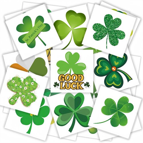 60Pcs St Patricks Day Tattoos, Green Shamrock Temporary Tattoos, St Patricks Day Face Stickers for Adults Kids St. Patricks Day Accessories Irish Parade Party Favors