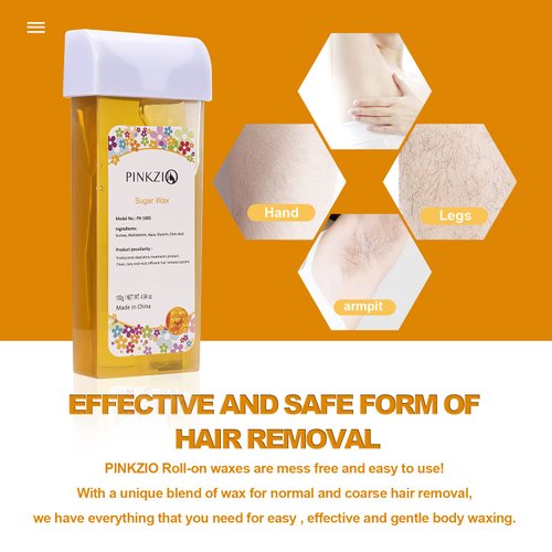 Hair Removal Roll On Wax Refill - Wax Cartridge Depilatory Wax Roller for Legs and Arms 3.52 Ounce By PINKZIO (3 Pack)