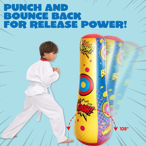 JOYIN Punching Bag for Kids, 47 Inches Kids Punching Bag with Bounce-Back Action, Double-Sided Inflatable Punching Bag(1 Pack)