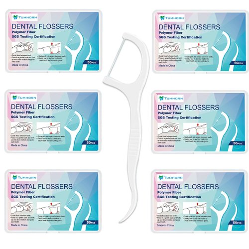 Tumhorn Dental Floss Picks, Travel Floss Sticks for Adults Oral Care Toothpicks Floss Picks 6-Boxes (300pcs) with Portable Case